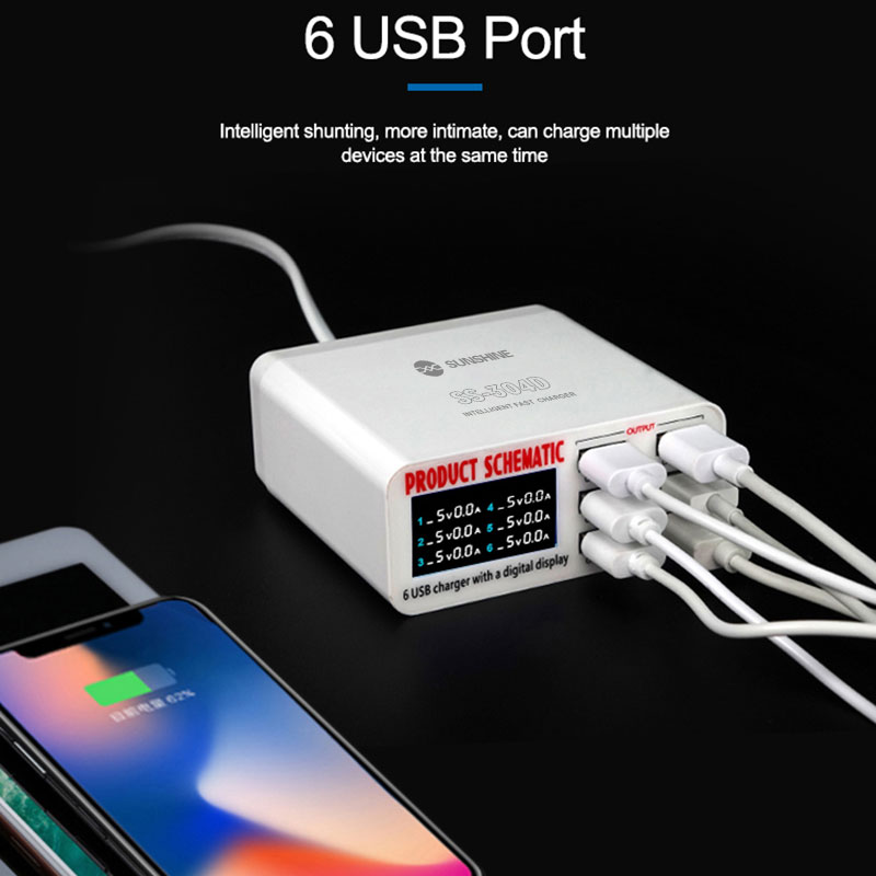 شاحن وتيستر 6 منافذ Sunshine SS-304D مع شاشة ديجيتال - صورة 2