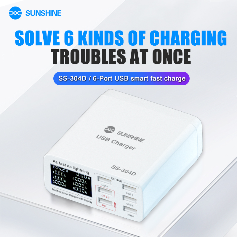 شاحن وتيستر 6 منافذ Sunshine SS-304D مع شاشة ديجيتال